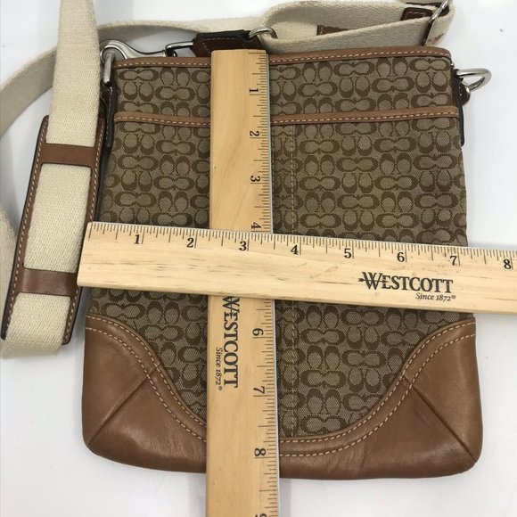 COACH Brown Tan Fabric Leather Combo CrossBody Bag - Picture 3 of 7